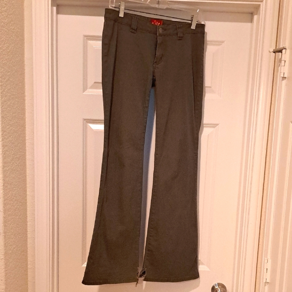 Tilt Vintage Y2K Pants Olive Green Junior Size 3 Long LowRise Flare Leg Stretch